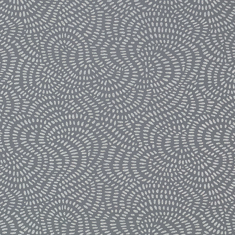 Whirlpool Mercury by Schumacher - swirling geometric pattern wallpaper in grey and silver tones
