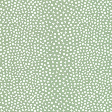 Raindots Spring irregular polka dot wallpaper by Schumacher in green and white