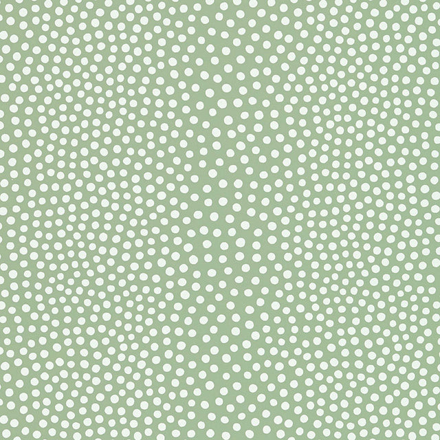 Raindots Spring irregular polka dot wallpaper by Schumacher in green and white