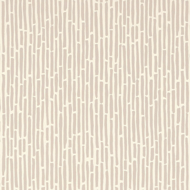 Bamboo Taupe wallpaper by Schumacher, surface printed wallcovering with a lively, graphic bamboo pattern in taupe.