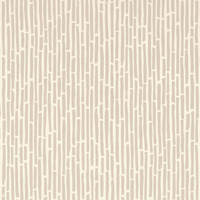 Bamboo Taupe wallpaper by Schumacher, surface printed wallcovering with a lively, graphic bamboo pattern in taupe.