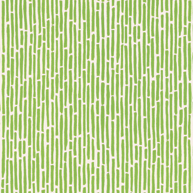 Bamboo Spring by Schumacher - lively green bamboo pattern wallpaper, surface printed for texture and dimension.