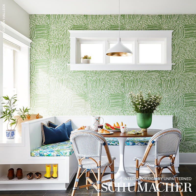 Featherfest Leaf by Schumacher Graphic Green Feather Wallpaper – Schumacher 5007563