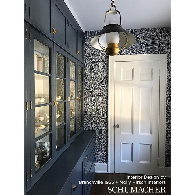 Featherfest Slate by Schumacher Graphic Feather Wallpaper – Schumacher 5007564
