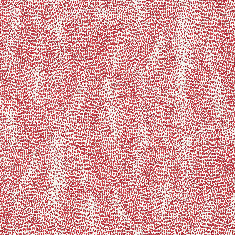 Drizzle Rouge abstract painterly wallpaper by Schumacher, featuring a dappled raindrop and leopard spot pattern in red.