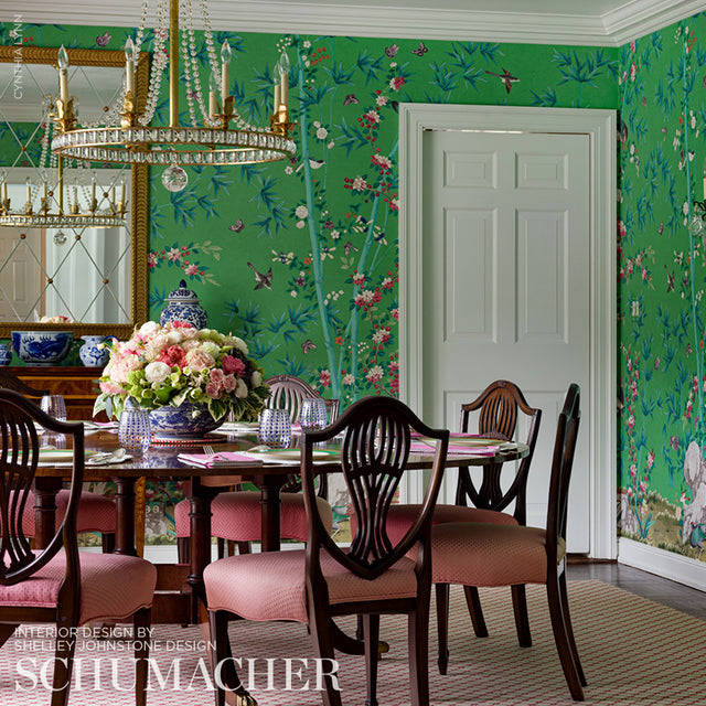 Brighton Pavilion Panel Emerald by Miles Redd Chinoiserie Wallpaper Panel – Schumacher 5007743