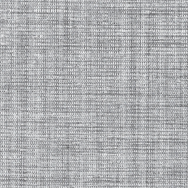Anodized Raffia wallpaper in Oxidized Silver, a thick-weave raffia wallcovering with a shimmered finish by Schumacher.