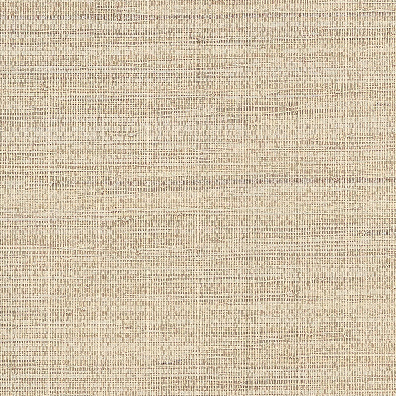 Burnished Raffia wallpaper in Burnished Ivory by Schumacher, featuring layered natural raffia strips with a shimmery metallic finish.