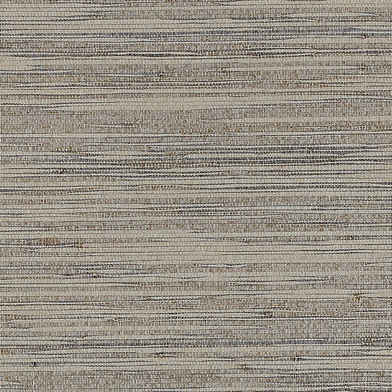 Burnished Raffia wallpaper in Burnished Silver by Schumacher, featuring layered natural raffia strips with a shimmery metallic finish.