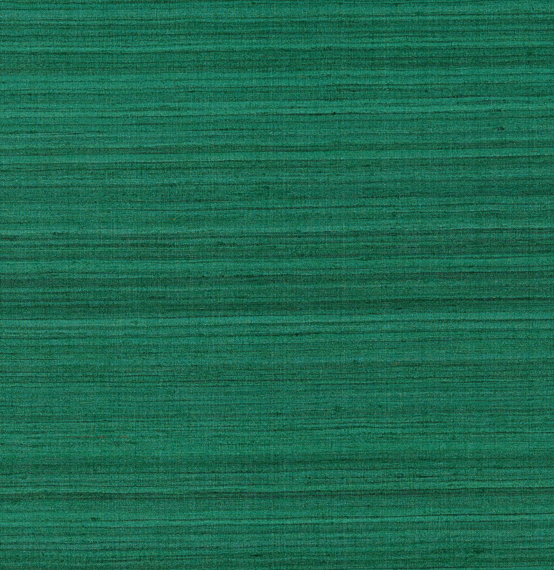 Shaded Silk Emerald green fabric wallcovering by Schumacher, featuring a striated silk texture.