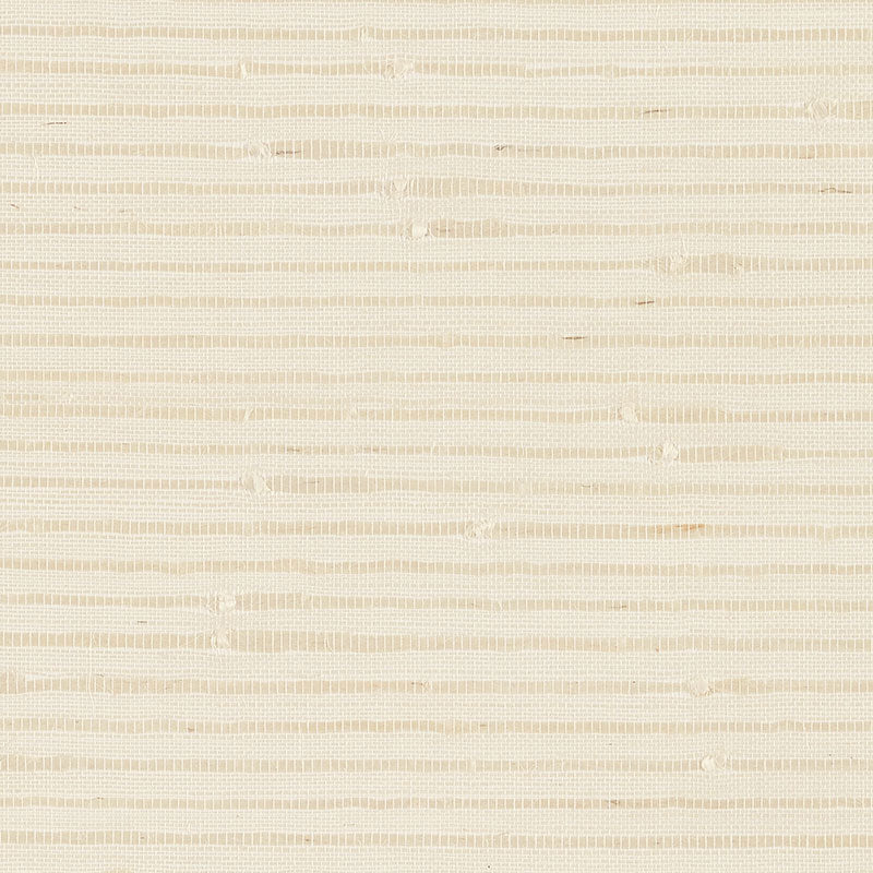 Banded Grasscloth wallpaper in cream with horizontal artisanal stripes and natural woven texture by Schumacher.