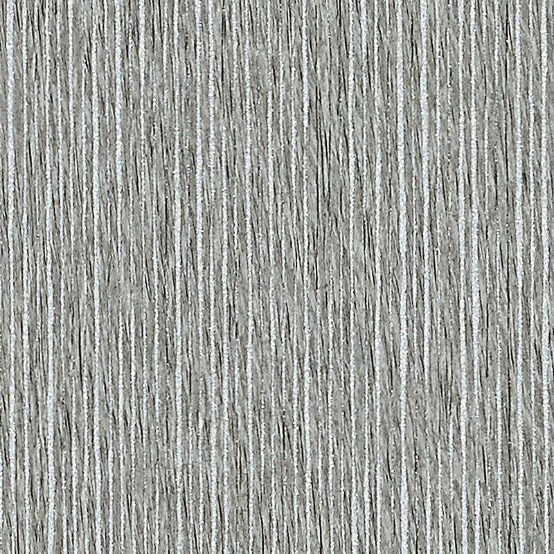 Corded Stripe wallpaper in grey with thin vertical paper strips layered on a metallic ground, by Schumacher.