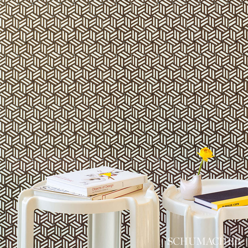 TUMBLING BLOCKS Greige by Schumacher Geometric Wallpaper – Schumacher 5007960