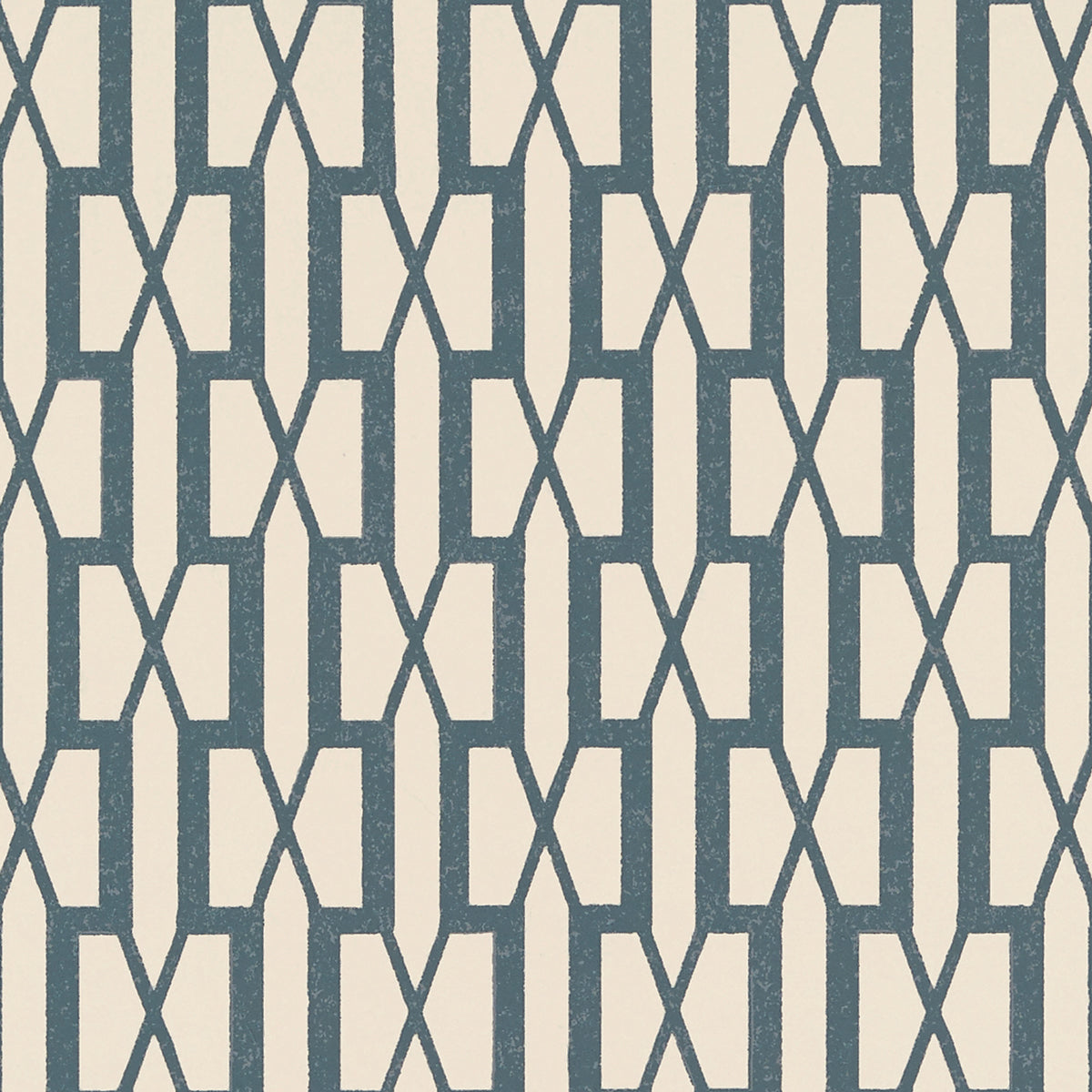 Belvedere Peacock Blue geometric trellis wallpaper by Veere Grenney for Schumacher, shown in a styled interior and close-up pattern view.
