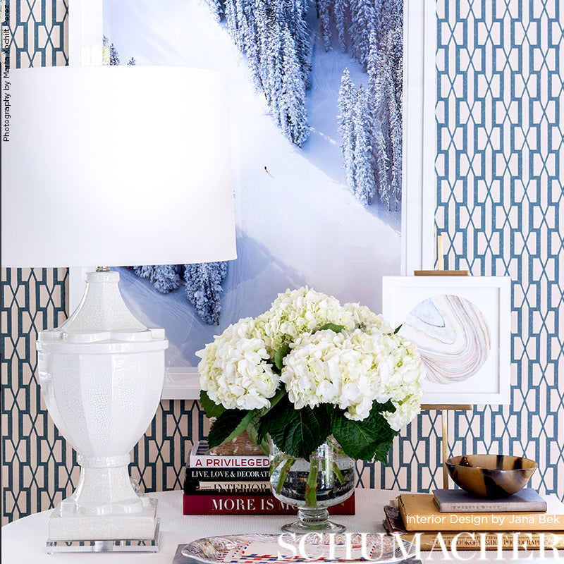 Belvedere Sky by Veere Grenney Geometric Trellis Wallpaper – Schumacher 5007997