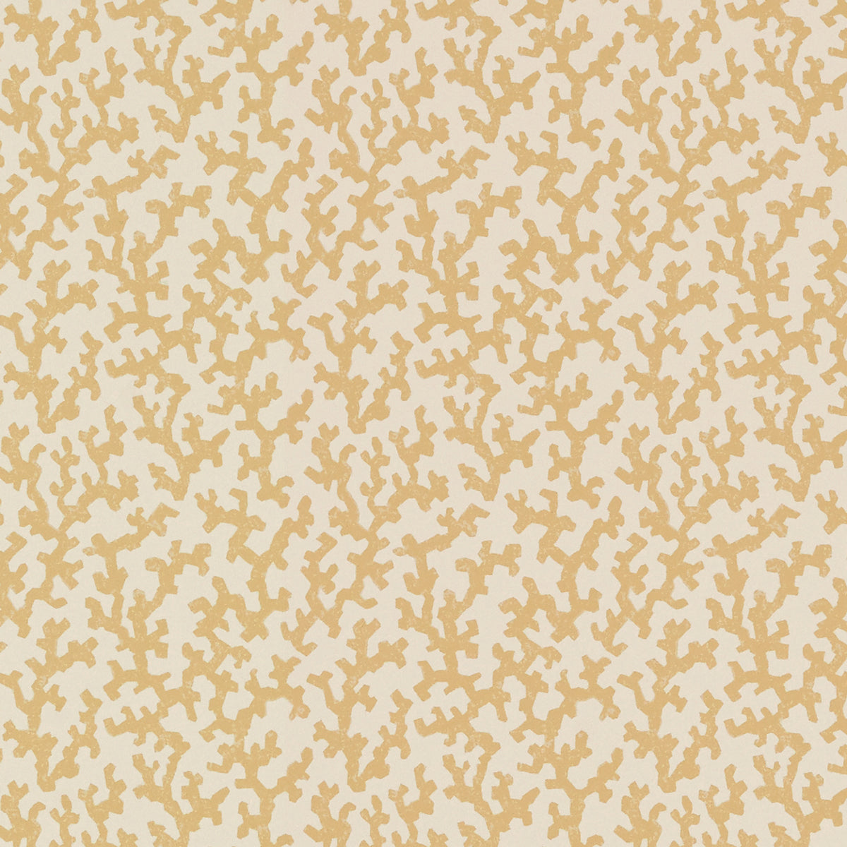 FOLLY wallpaper in Straw by Schumacher, designed by Veere Grenney. Allover coral-like pattern in yellow on cream background.