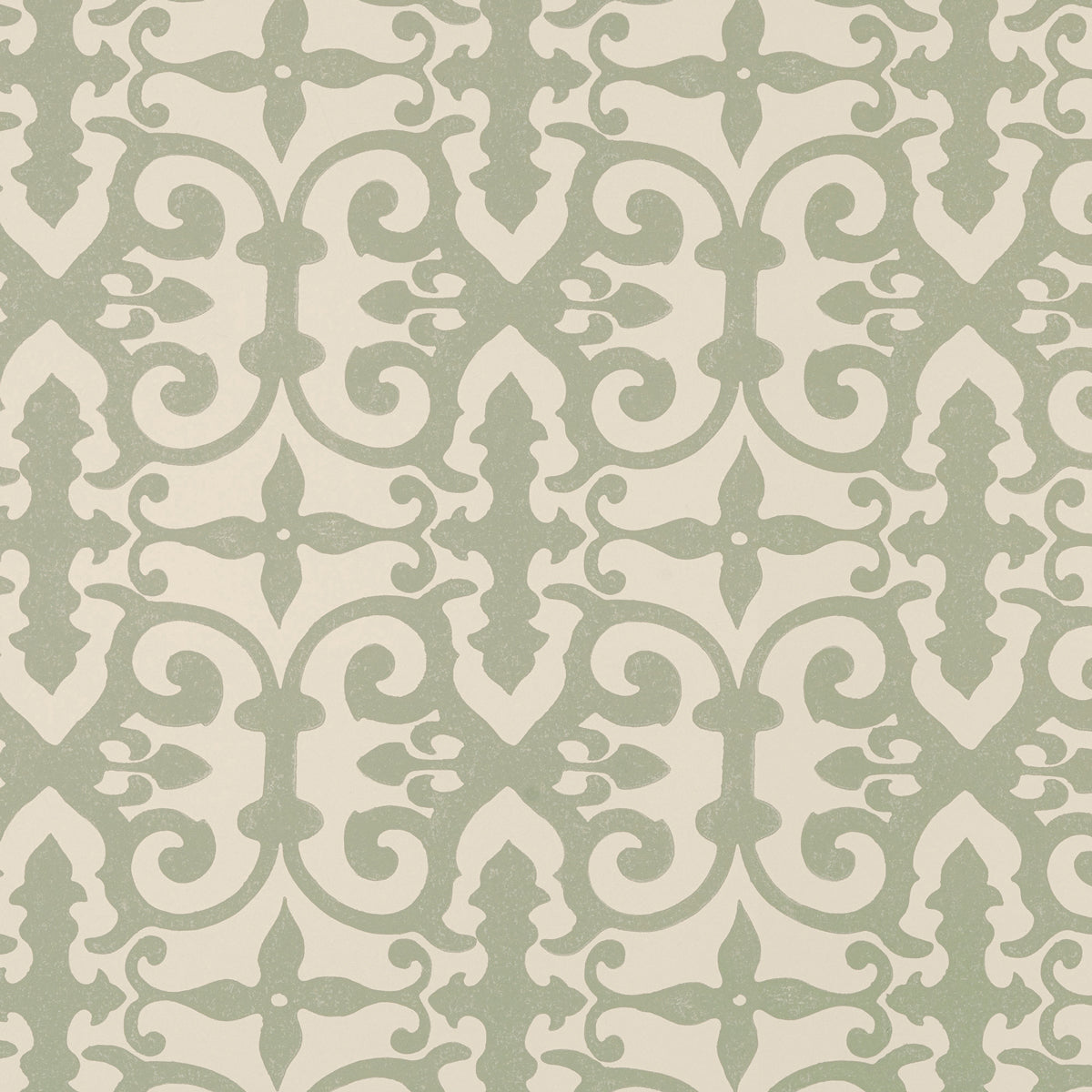 Ferne Park intricate decorative sage green and cream wallpaper by Schumacher