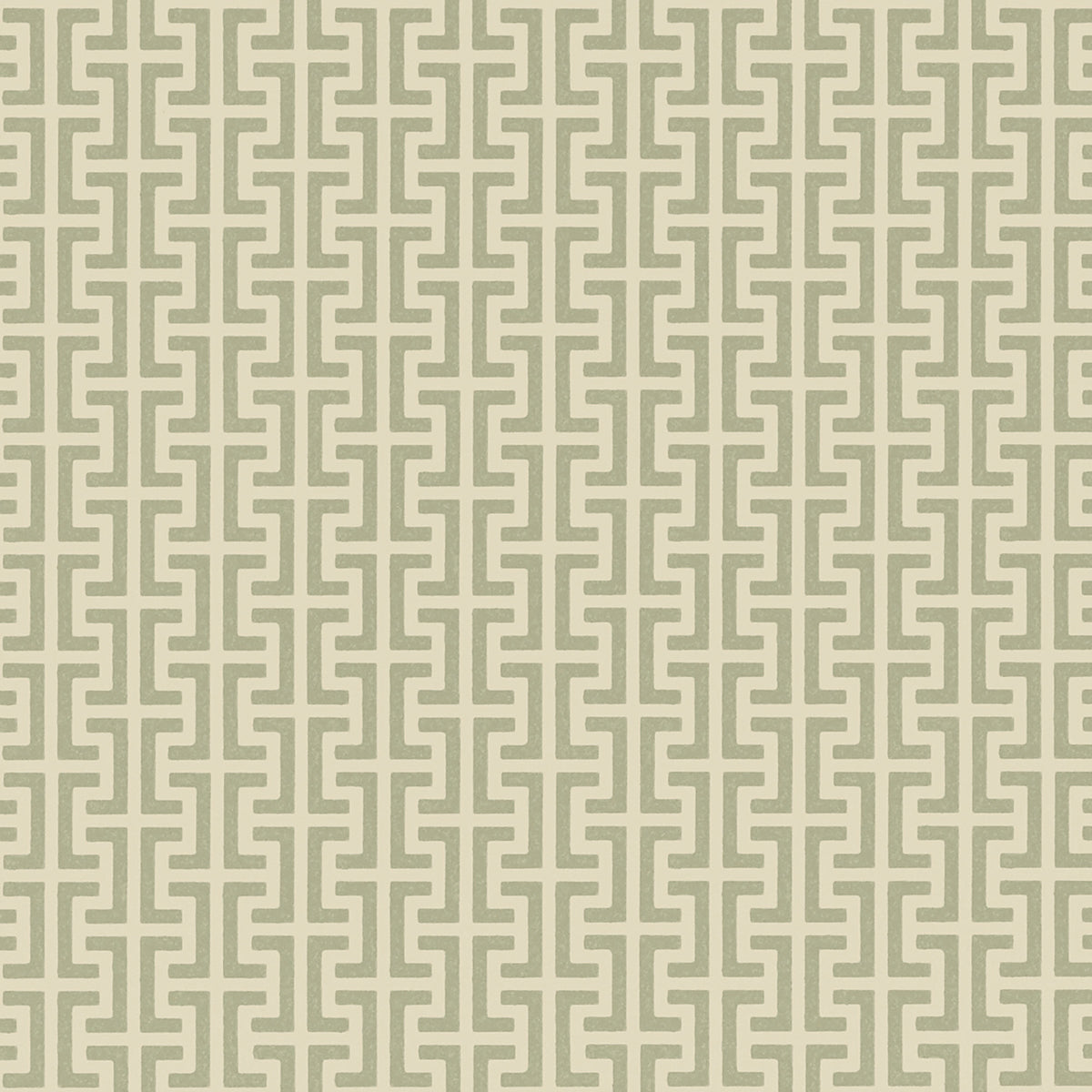 TEMPLE Sage by Schumacher, a Greek key inspired small-scale geometric wallpaper in sage green and cream.