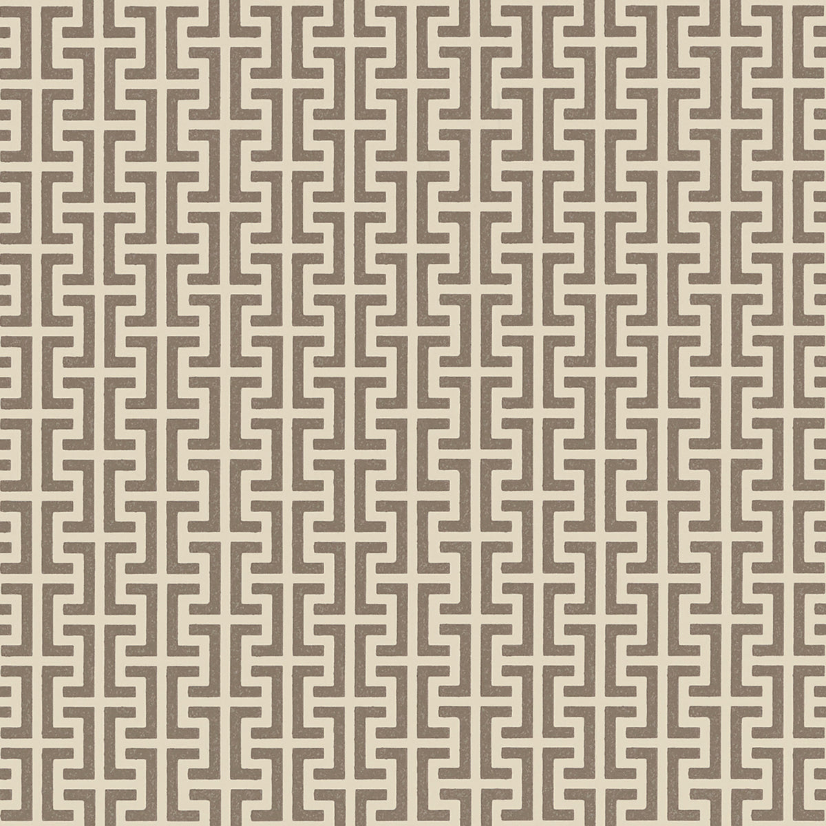 TEMPLE wallpaper in Berber Brown by Schumacher, a small-scale Greek key motif design from the Veere Grenney collection.
