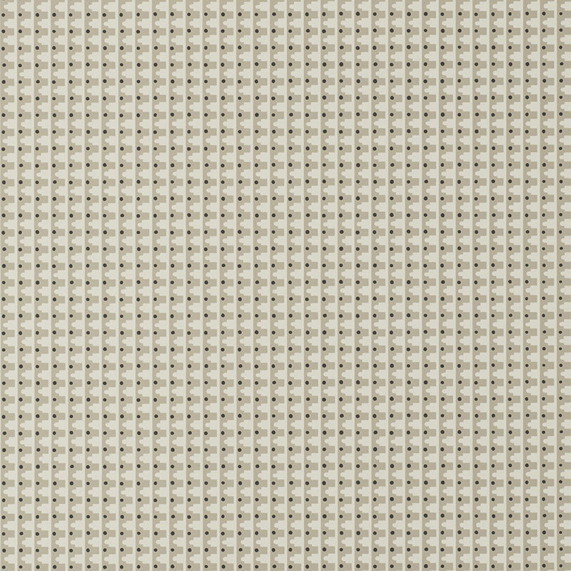 MILO Slate by Schumacher - Ogee-like scallops and graphic dots wallpaper in neutral tones