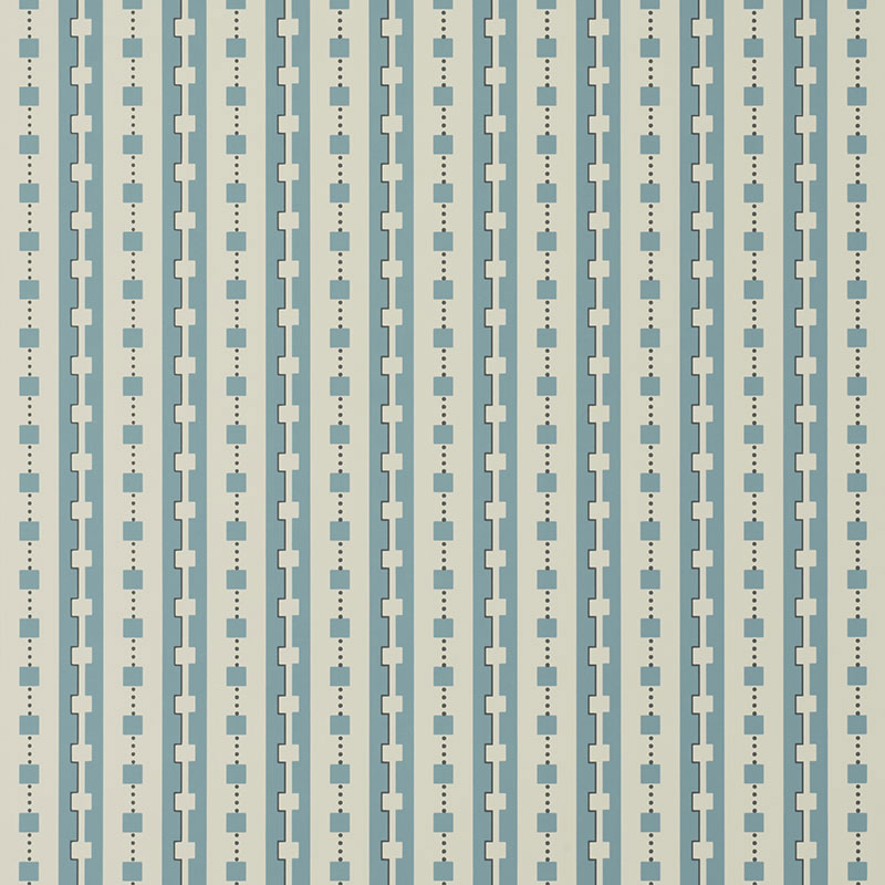 Plaza by David Oliver, a blue and cream geometric stripe wallpaper from Schumacher.