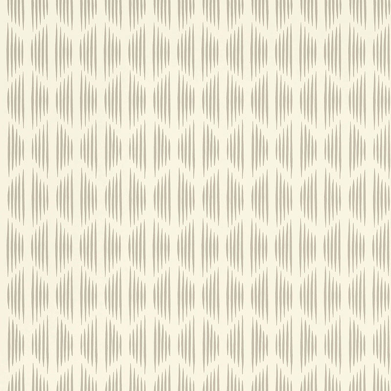 Ovington Muse by Schumacher - Modern Ikat geometric wallpaper in a neutral colorway, styled in a contemporary kitchen setting.