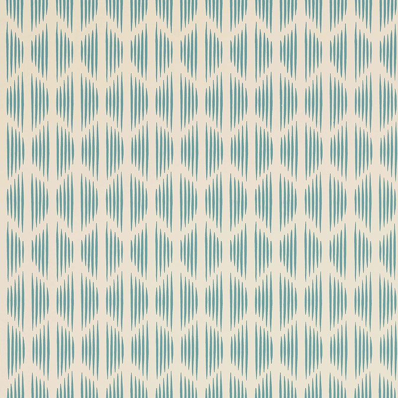 Ovington Blue Ikat Geometric Wallpaper by Schumacher in a modern room setting