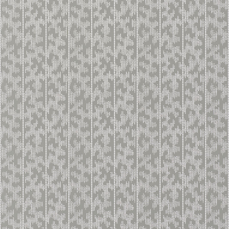 Montpellier Blanket by Schumacher - geometric dotted stripe wallpaper in a modern bathroom setting