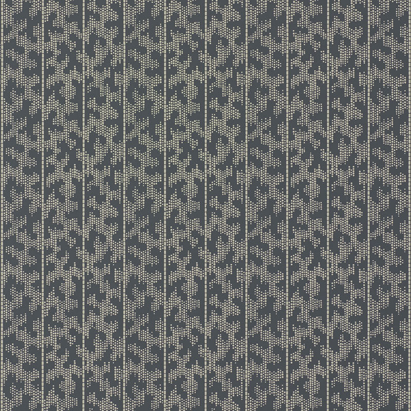 Montpellier wallpaper in Wolf by Schumacher, shown as a close-up and installed in a bathroom setting.