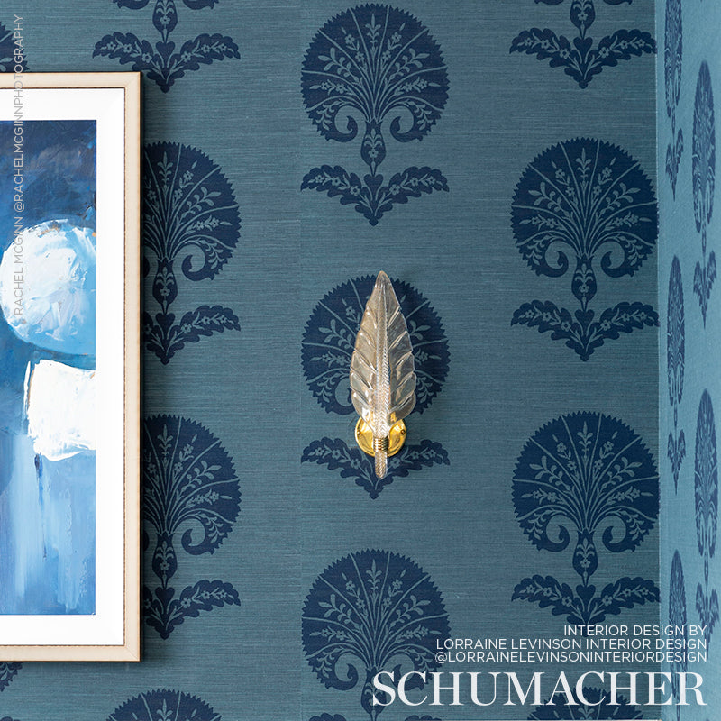 Ottoman Flower Sisal Peacock by Schumacher Shangri-La Collection Hand Screen Wallpaper – Schumacher 5008212