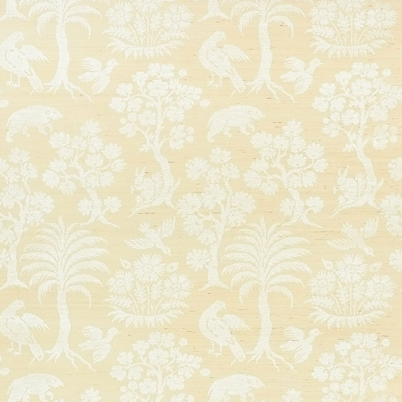 Woodland Silhouette Sisal wallpaper in ivory by Schumacher, featuring a charming botanical and animal silhouette pattern.