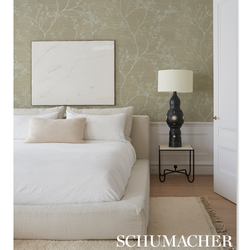 Twiggy Sisal Fog by Schumacher Hand Screen Printed Wallpaper – Shangri-La Collection 5008291