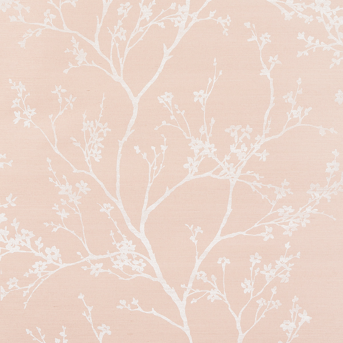 Twiggy Sisal in Petal by Schumacher - Delicate flowering branches on a textured sisal ground wallpaper