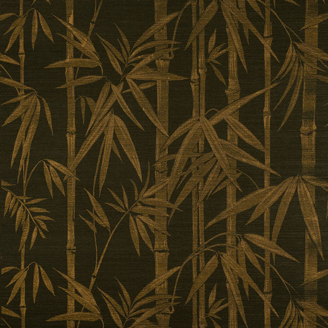 Gold on jet bamboo stalks and foliage pattern on Haruki Sisal wallpaper, Les Bambous Sisal by Schumacher.