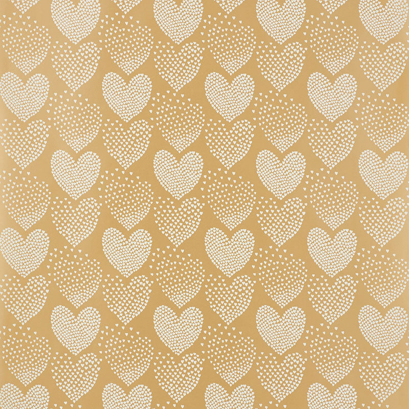 Heart of Hearts wallpaper in ivory and gold with whimsical heart pattern by Schumacher