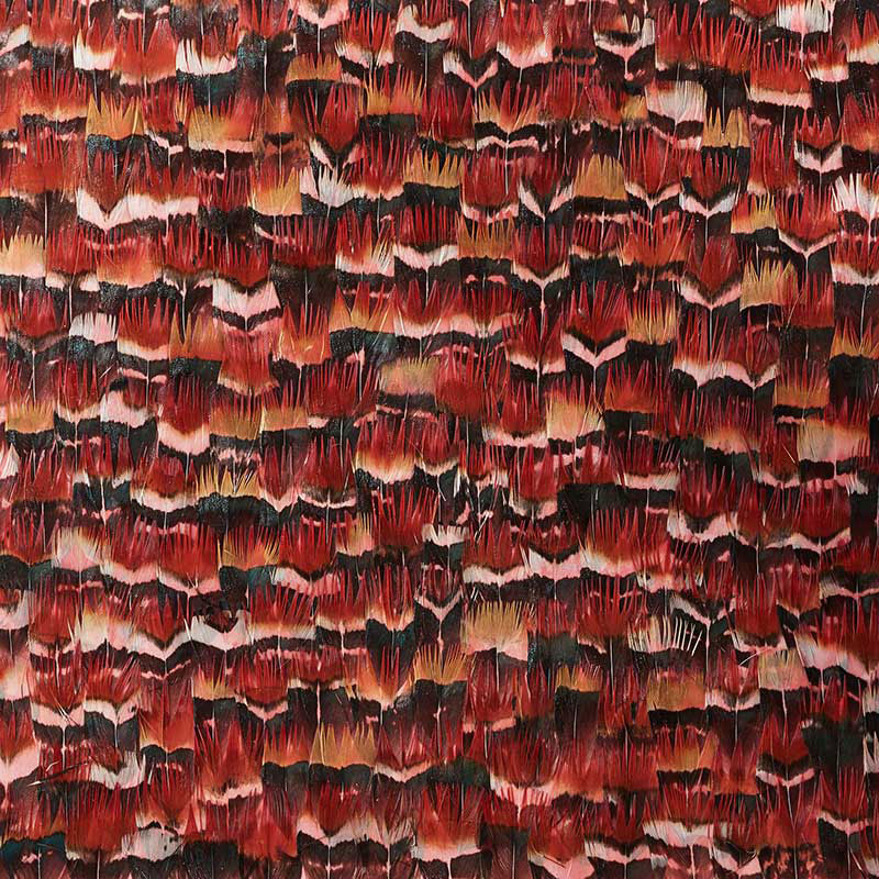 Garnet Rainbow by Schumacher - Luxurious hand-applied feather wallcovering panel in rich rainbow hues