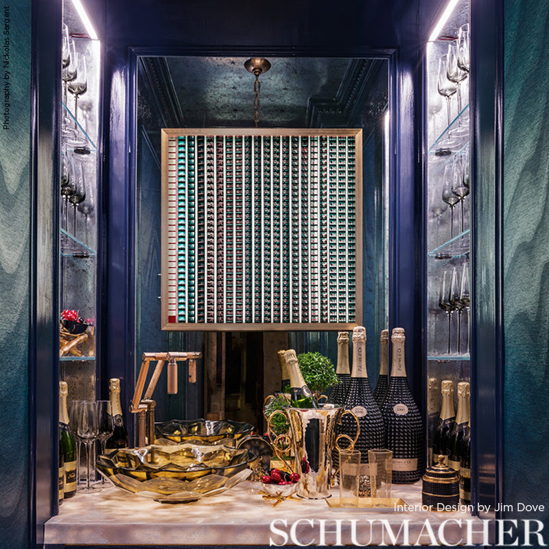 Claridge Indigo by Schumacher Luxe Jacquard Wallcovering – Schumacher 5008450