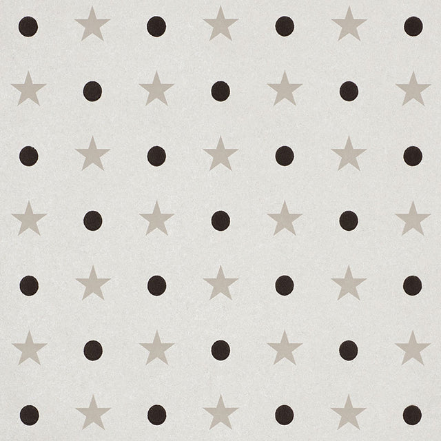 Warm silver wallpaper with flocked polka dots and stars, Etoiles et Points by Schumacher