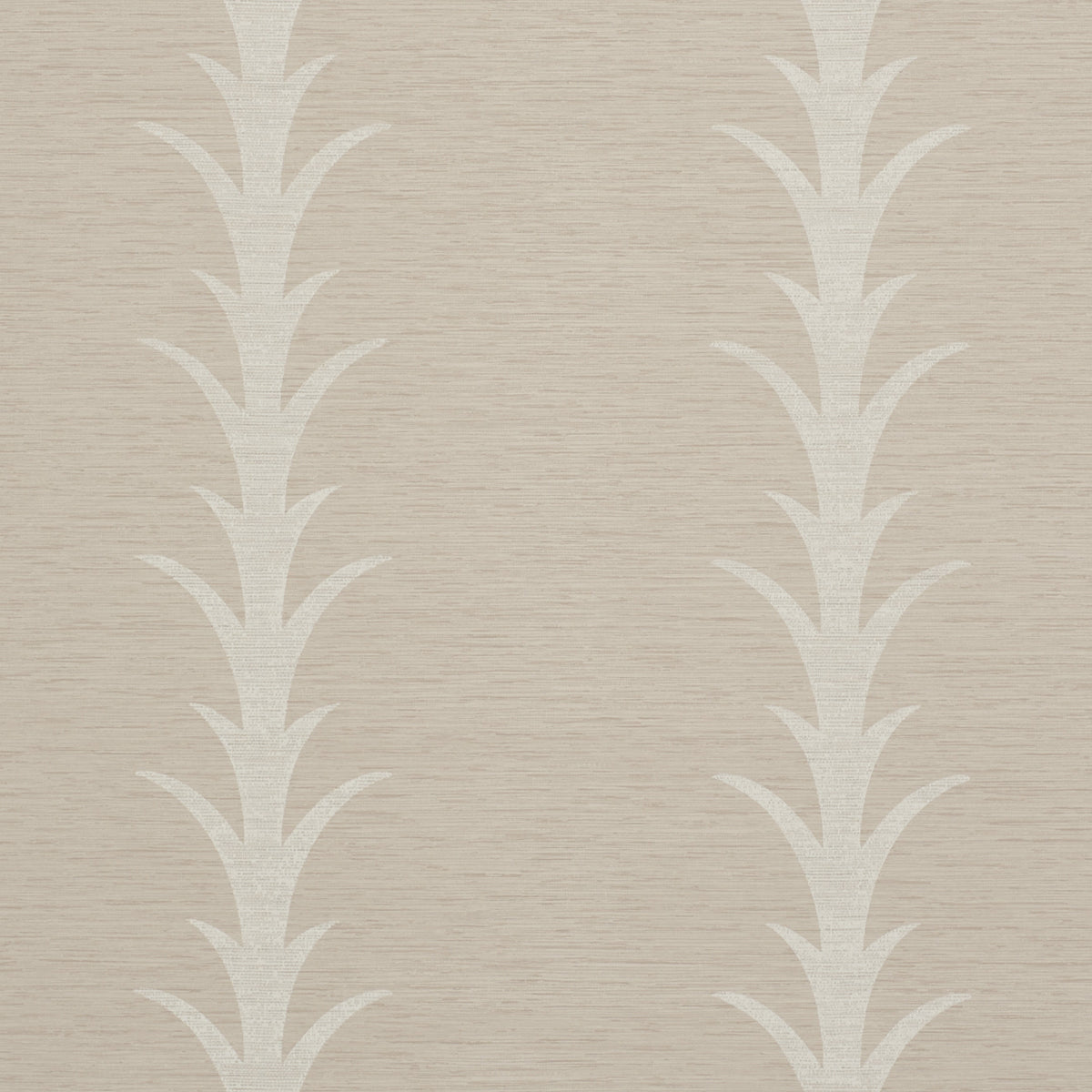 Acanthus Stripe Vinyl wallpaper in taupe by Schumacher, featuring a stylized acanthus motif stripe pattern.