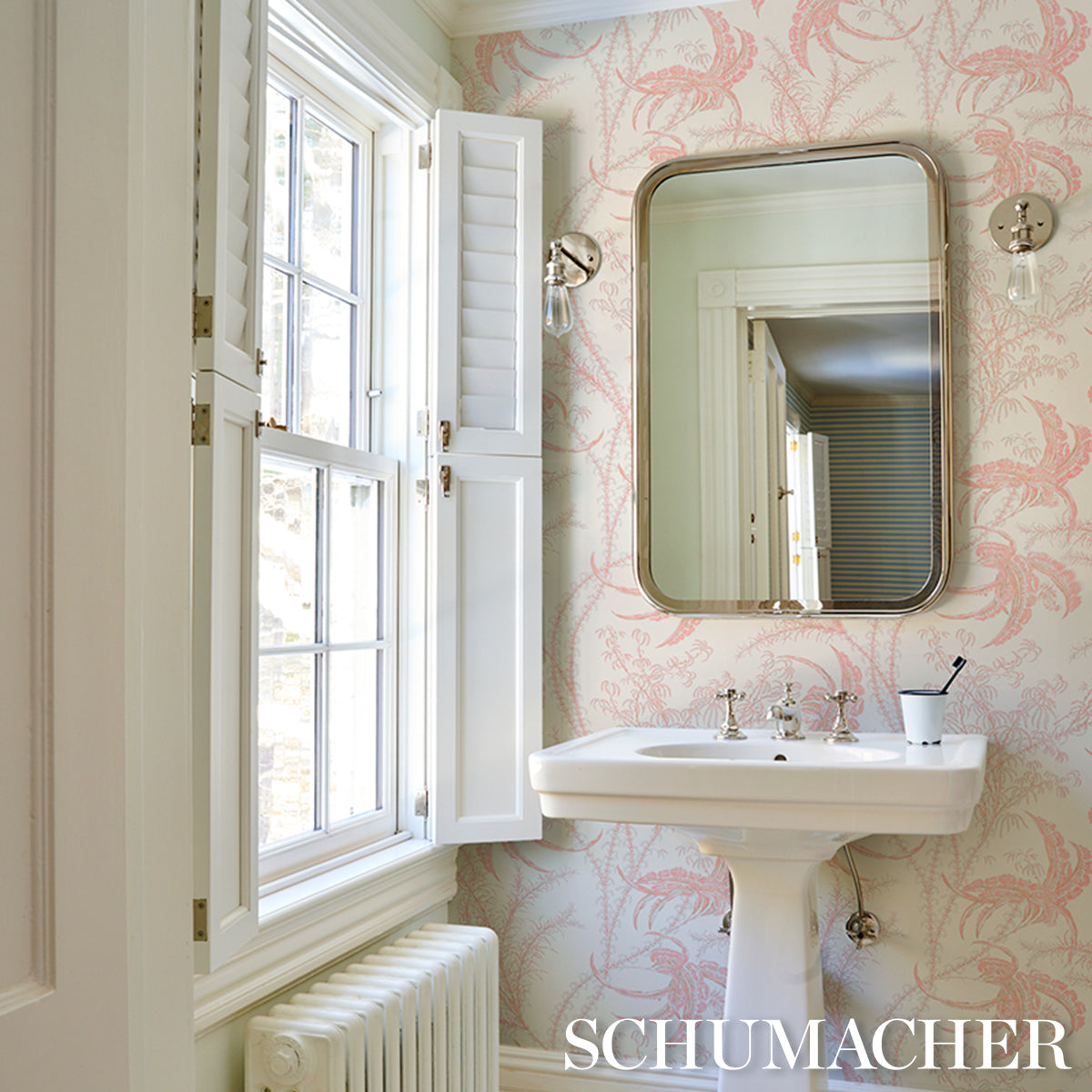 Ocean Toile Coral by Schumacher Undersea Toile Wallpaper – Schumacher 5008723