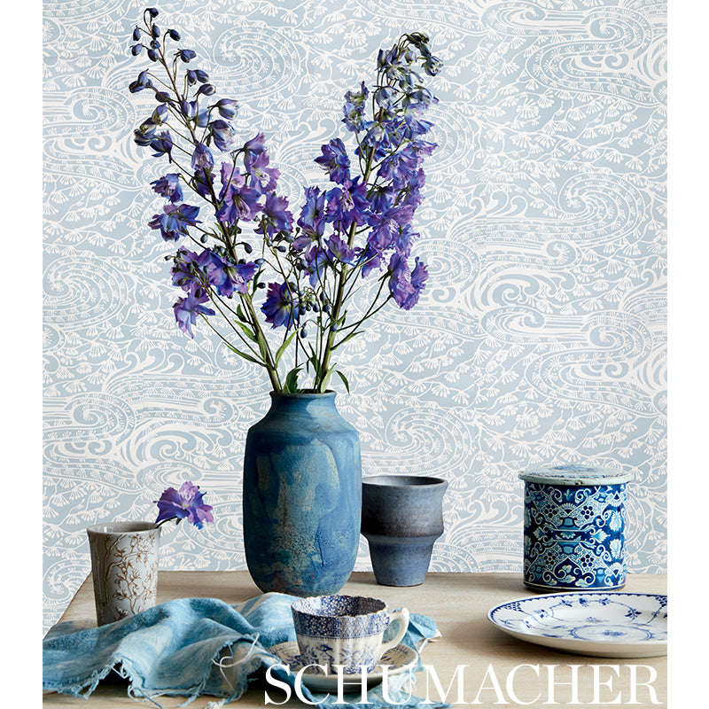 Mizu Grey Surface-Printed Wallpaper by Schumacher – Mingei Collection – 27 in x 5.5 ft – 5008731