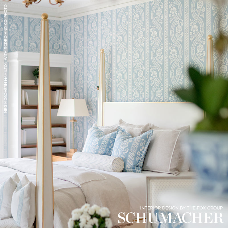 Versailles Blue Botanical Stripe Wallpaper by Schumacher – 5008772