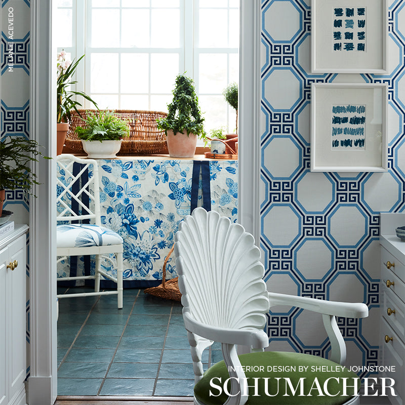 Octavia Paperweave Marine by Schumacher Geometric Greek Key Wallpaper – Schumacher 5008890