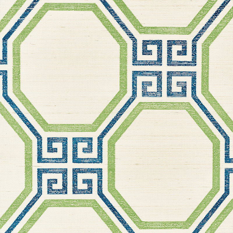 Octavia Sisal Turquoise & Palm by Schumacher Geometric Greek Key Wallpaper – Schumacher 5008931