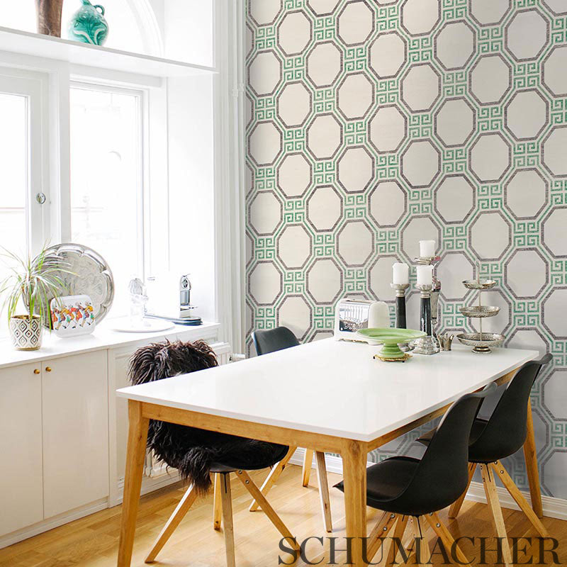Octavia Sisal Jade by Schumacher Geometric Greek Key Wallpaper – Schumacher 5008934