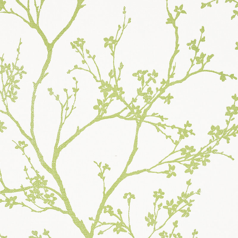 Twiggy Paperweave wallpaper in Leaf colorway, featuring a delicate green botanical silhouette on a textured paperweave background.