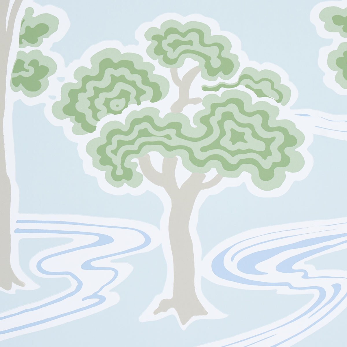 Tree River Mineral by Schumacher Japanese Art Deco Scenic Wallpaper – Schumacher 5009102