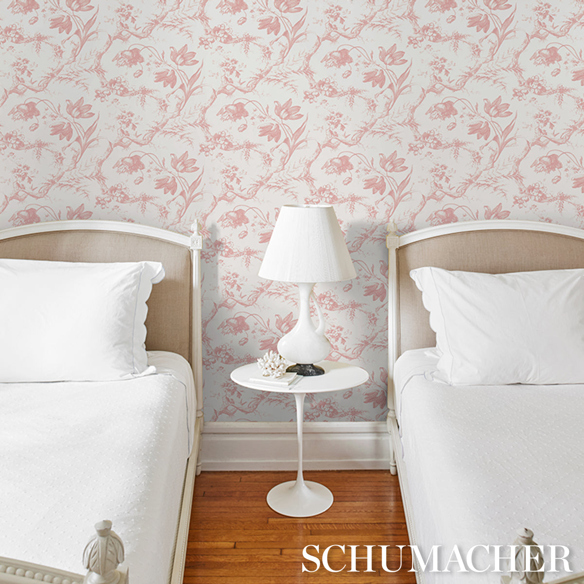 Toile de Fleurs Pink Floral Ogee Wallpaper Pink by Schumacher – 5009123