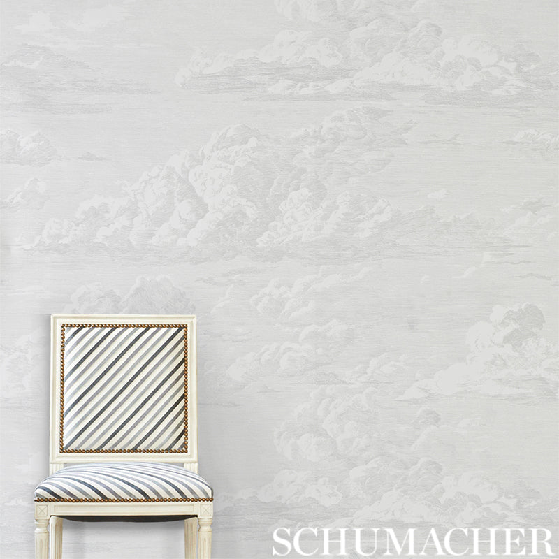 Cloud Toile Quartz by Schumacher Modern Glamour Wide-Width Screenprinted Wallpaper – Schumacher 5009131
