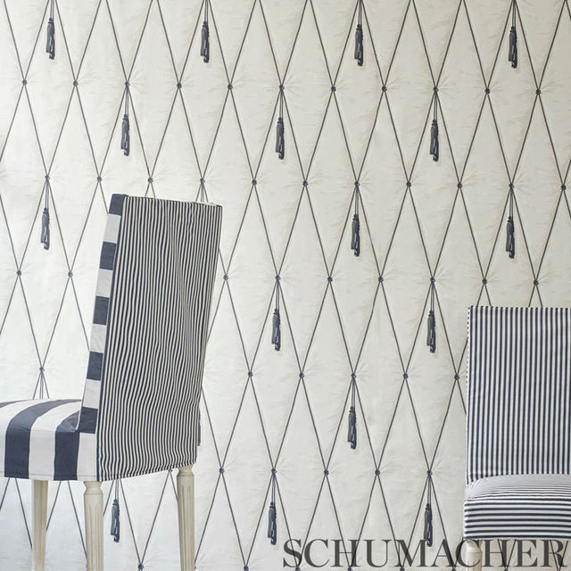 Drapery Bone Trompe L'Oeil Diamond Tufted Tassel Wallpaper by Schumacher 5009160